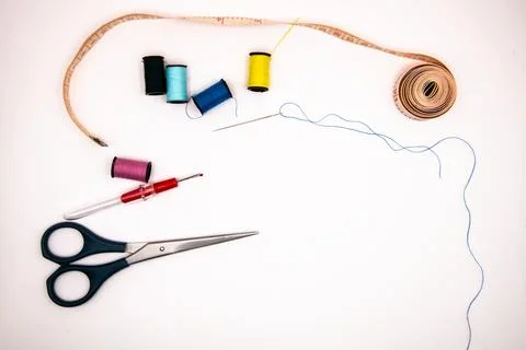 Sewing essentials on a white background Stock Photos
