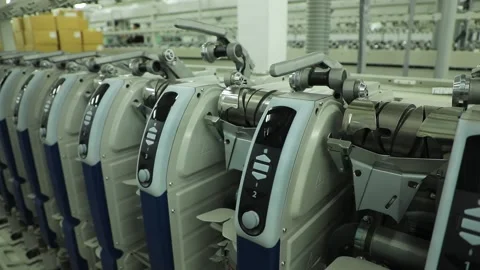 Sewing factory, winding machine, row, pan Stock Footage 208107693