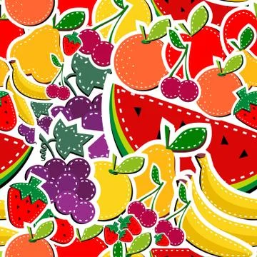 Sewing fruits seamless pattern Stock Illustration
