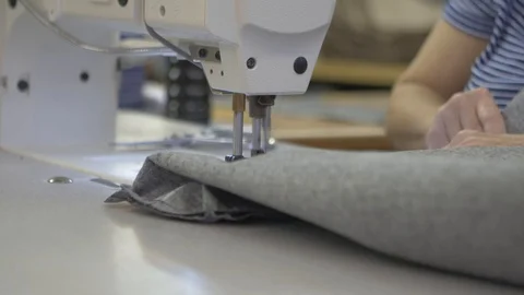 Sewing Gray Fabric Stock Footage 100852381