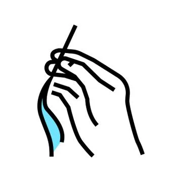 Sewing hand holding needle with thread color icon vector illustration Illustrazione stock