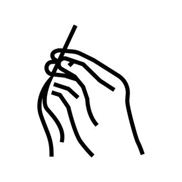 Sewing hand holding needle with thread line icon vector illustration Illustrazione stock