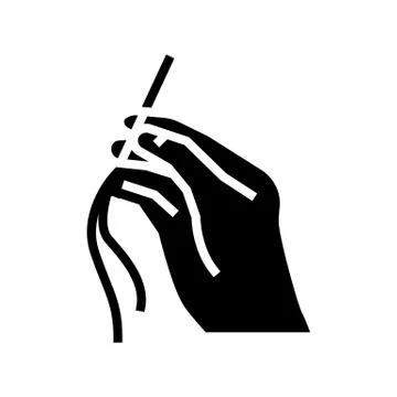 Sewing hand holding needle with thread glyph icon vector illustration 스톡 일러스트