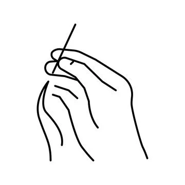 Sewing hand holding needle with thread line icon vector illustration Illustrazione stock
