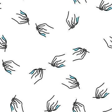 Sewing hand holding needle with thread vector seamless pattern Stock Illustration