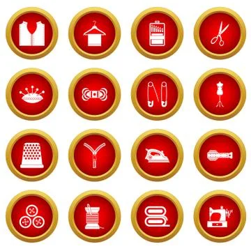 Sewing icon red circle set 库存插图