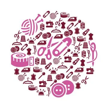 Sewing icons in circle Stock Illustration