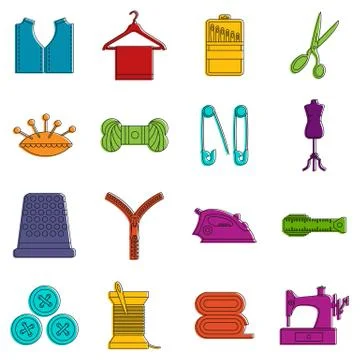 Sewing icons doodle set 库存插图