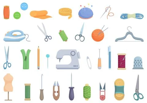 Sewing icons set cartoon vector. Kit tool Stock Illustration
