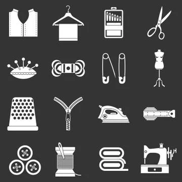 Sewing icons set grey 库存插图