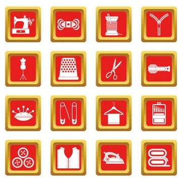 Sewing icons set red Stockillustratie