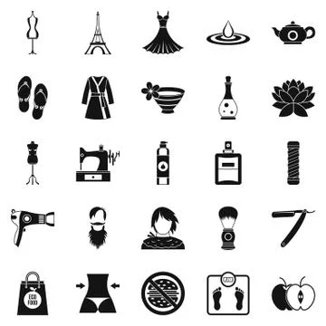 Sewing icons set, simple style Stock Illustration