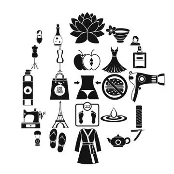 Sewing icons set, simple style Stock Illustration