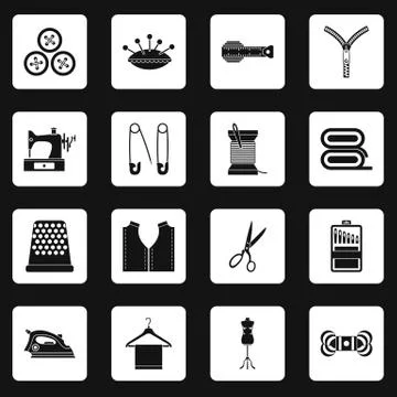 Sewing icons set squares vector 库存插图