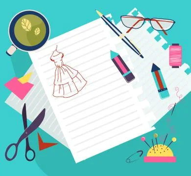 Sewing illustration, flat design Stock Illustration