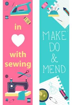 Sewing illustration, flat design, two banners Stock Illustration