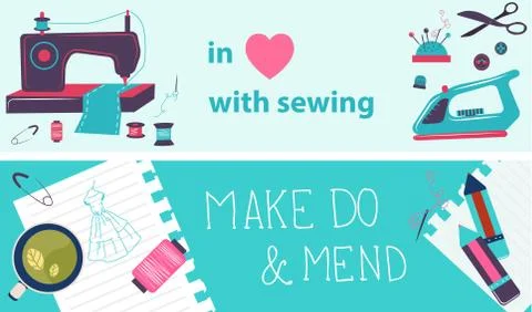 Sewing illustration, flat design, two banners Stock Illustration