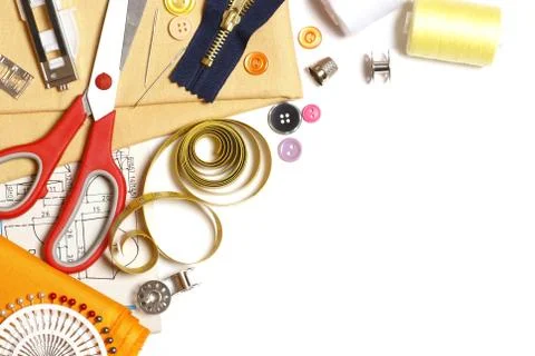 Sewing items border Stock Photos