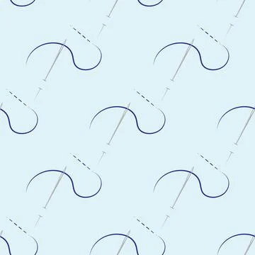 Sewing items. needle and thread stitches seamless pattern 스톡 일러스트