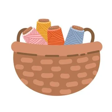 Sewing kit, a collection of sewing tools and accessories, hand-drawn in a fla Stock Illustration
