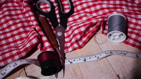 Sewing kit with cotton and scissors Stock Footage 166467990