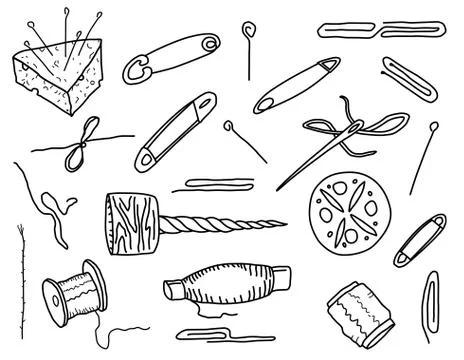 Sewing kit. Doodle style. Vector set Stock Illustration
