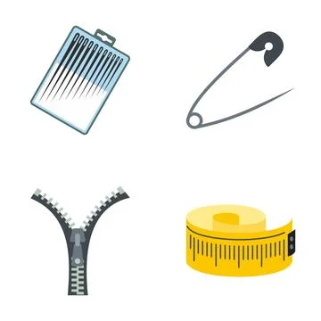 Sewing kit elements with needles, safety pin, zipper, measuring tape Stock Illustration