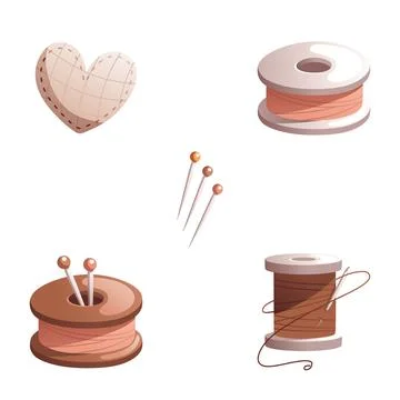 Sewing kit including a spool and thread, needle, sponge. Detailed vector illu Stock Illustration