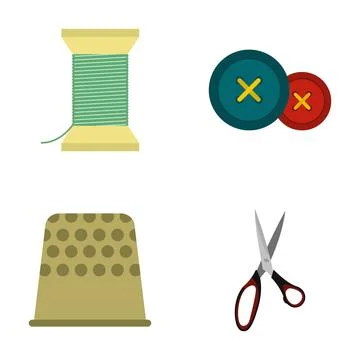 Sewing kit tools flat design icon set Stock Illustration