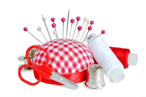 Sewing kit on white background Stock Photos