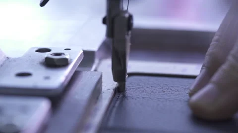 Sewing A Leather Material On The Sewing Machine Stock Footage 266128756