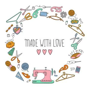 Sewing line tools round background hobby vector Stock Illustration