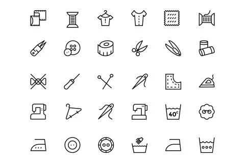 Sewing Line Vector Icons Illustrazione stock