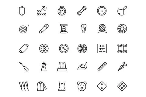 Sewing Line Vector Icons Set Stock Illustration