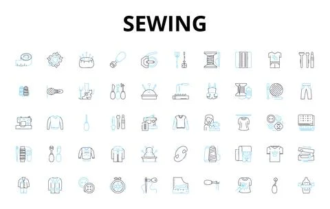 Sewing linear icons set. Stitching, Needles, Threading, Fabric, Bobbin, Thread Stock Illustration