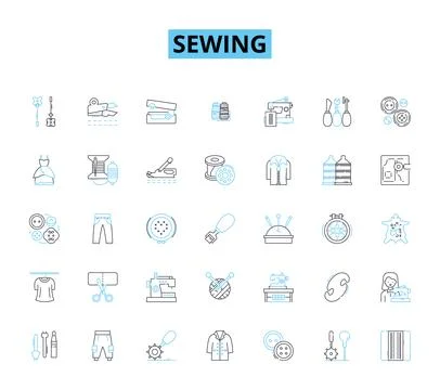 Sewing linear icons set. Stitching, Needles, Threading, Fabric, Bobbin, Thread Stock Illustration