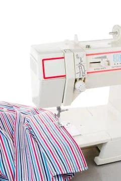 Sewing machine and fabric Stock Photos