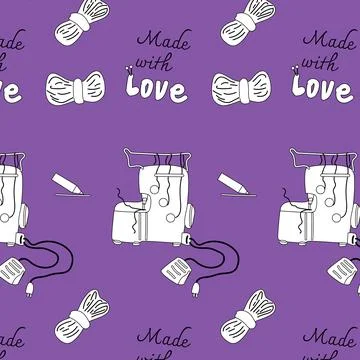 Sewing machine and knitting woolen element pattern Illustrazione stock