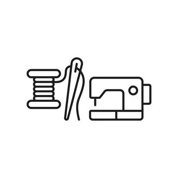 Sewing machine and needle and thread set tailor and fashion icon Stock Illustration