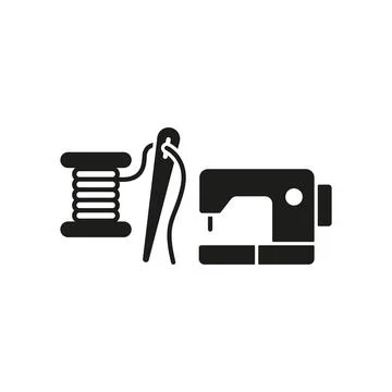 Sewing machine and needle and thread set tailor and fashion icon Stock Illustration