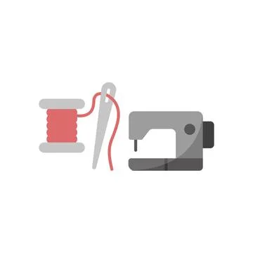 Sewing machine and needle and thread set tailor and fashion icon Stock Illustration