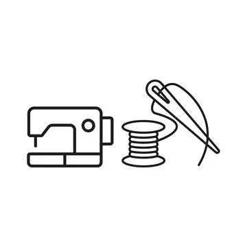 Sewing machine and needle and thread set tailor and fashion icon Stock Illustration