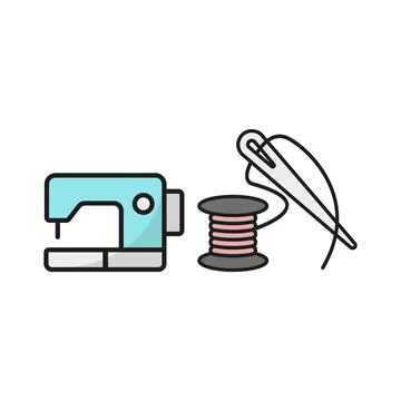 Sewing machine and needle and thread set tailor and fashion icon Stock Illustration