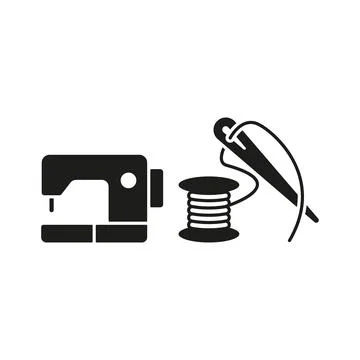 Sewing machine and needle and thread set tailor and fashion icon Stock Illustration