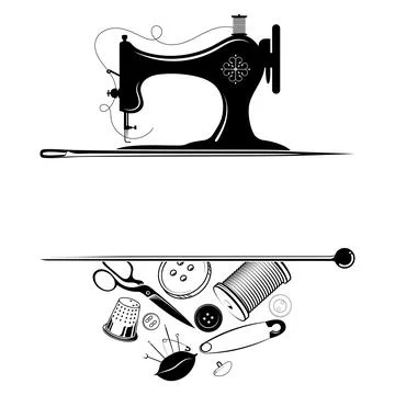 Sewing machine and needle scissors pin. Design for sewing and cutting Stock Illustration