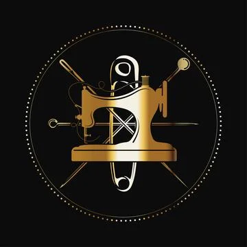 Sewing machine and needle with thread golden symbol for sewing Stock Illustration