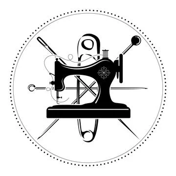 Sewing machine and needle with thread symbol for sewing Stock Illustration