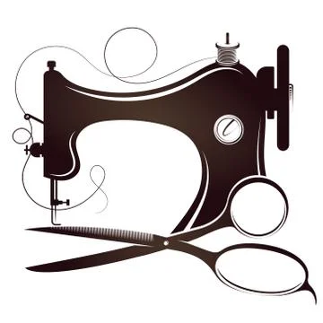 Sewing machine and scissors silhouette Stock Illustration