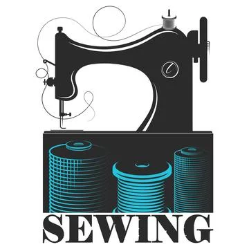 Sewing machine and spool of thread design Stockillustratie