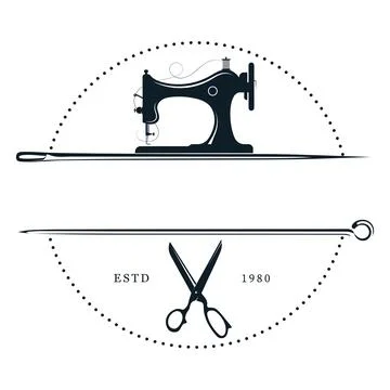 Sewing machine and tailor scissors, sign for cutting and sewing Stock Illustration